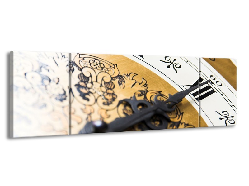 Canvas schilderij Klok | Bruin, Goud, Wit | 170x50cm 3Luik