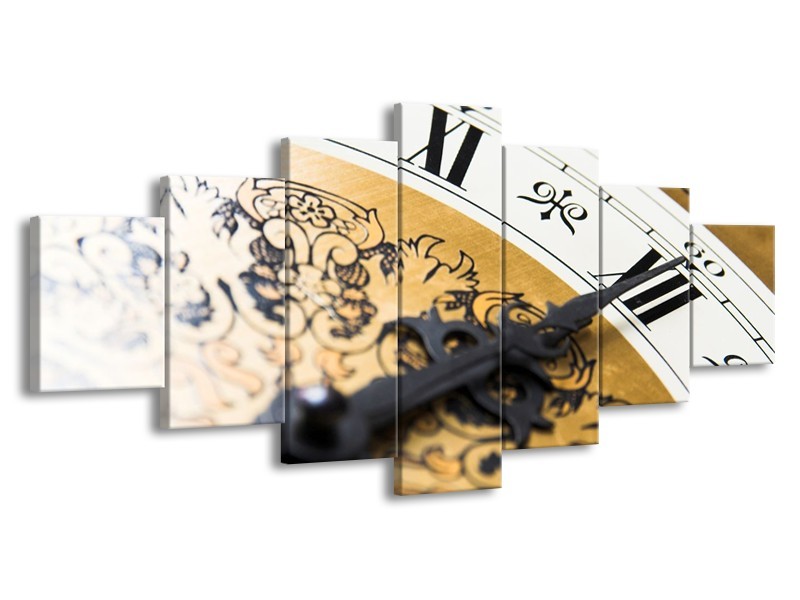 Canvas schilderij Klok | Bruin, Goud, Wit | 210x100cm 7Luik