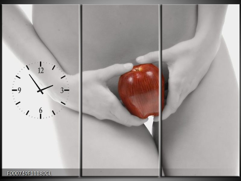 Klok schilderij Appel | Rood, Grijs, Wit | 111x80cm 3Luik