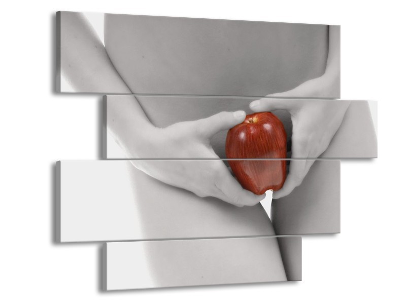Canvas schilderij Appel | Rood, Grijs, Wit | 115x85cm 4Luik