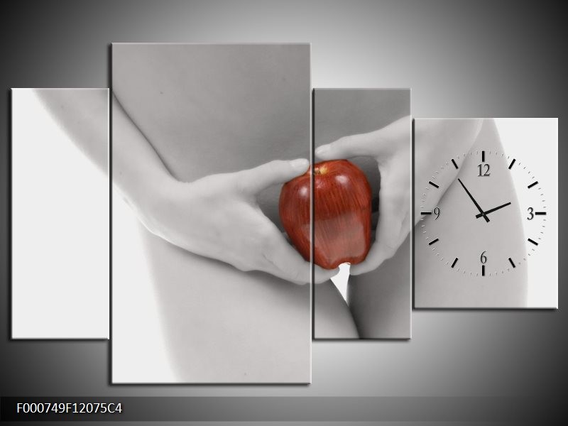 Klok schilderij Appel | Rood, Grijs, Wit | 120x75cm 4Luik