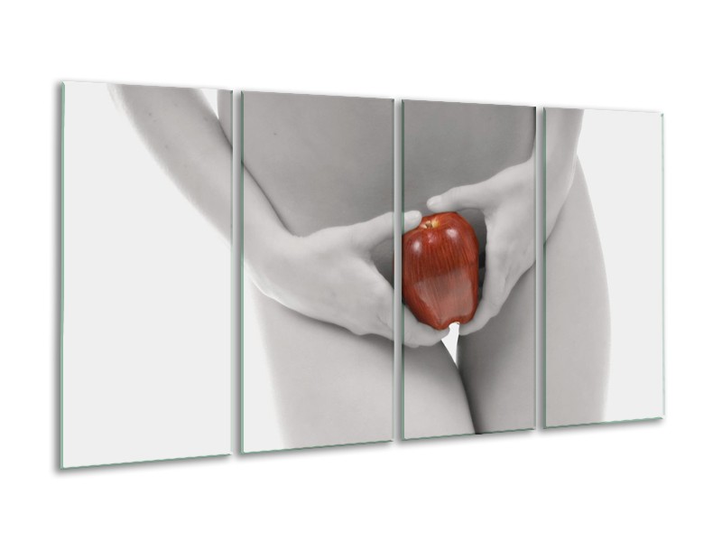 Canvas schilderij Appel | Rood, Grijs, Wit | 160x80cm 4Luik
