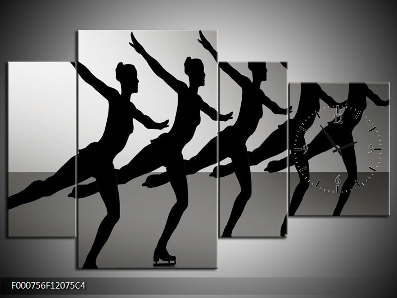 Klok schilderij Dansen | Zwart, Wit, Grijs | 120x75cm 4Luik