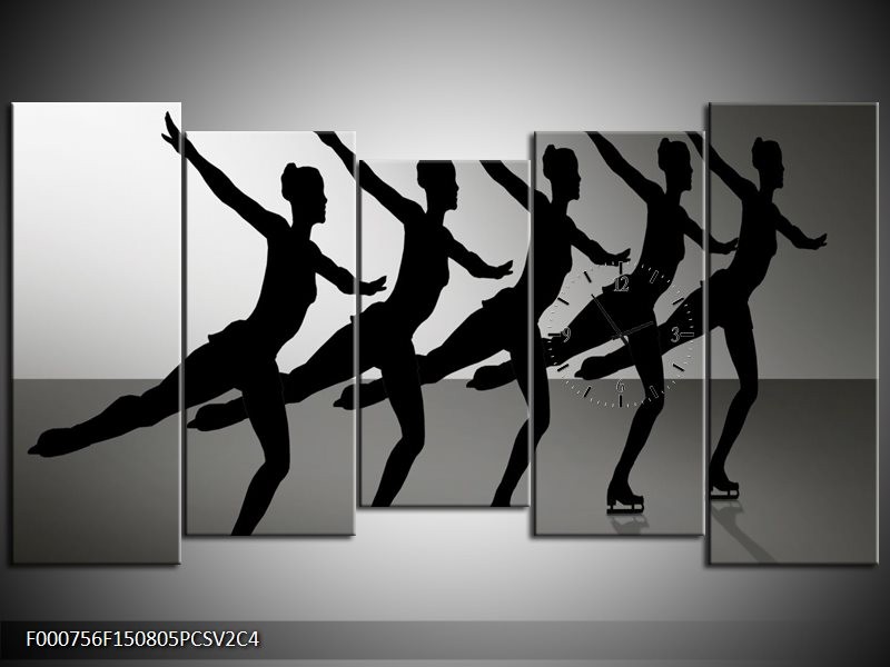Klok schilderij Dansen | Zwart, Wit, Grijs | 150x80cm 5Luik