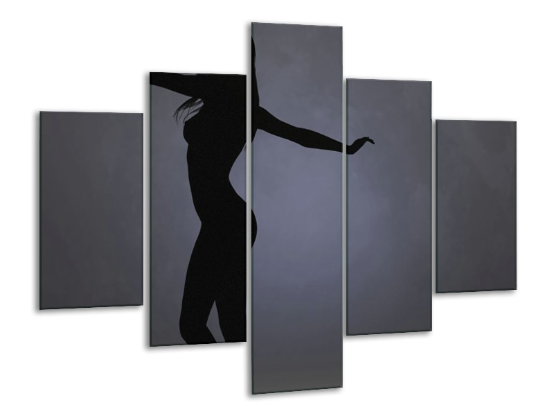 Canvas schilderij Vrouw | Zwart, Grijs, Wit | 100x70cm 5Luik
