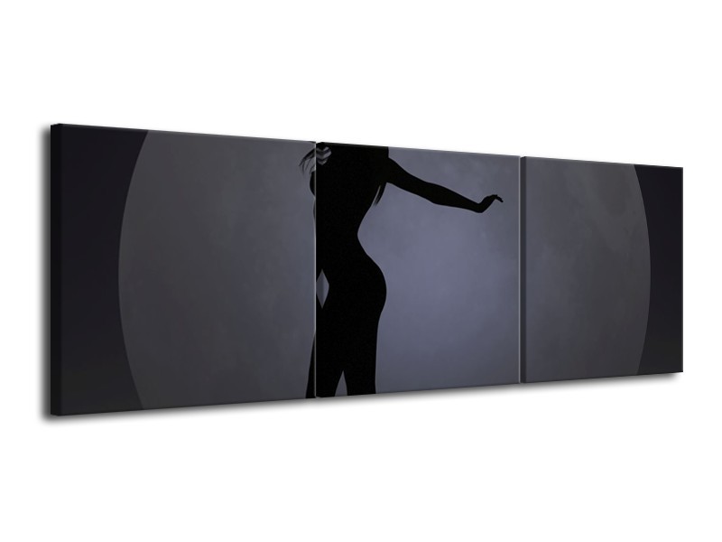 Canvas schilderij Vrouw | Zwart, Grijs, Wit | 120x40cm 3Luik
