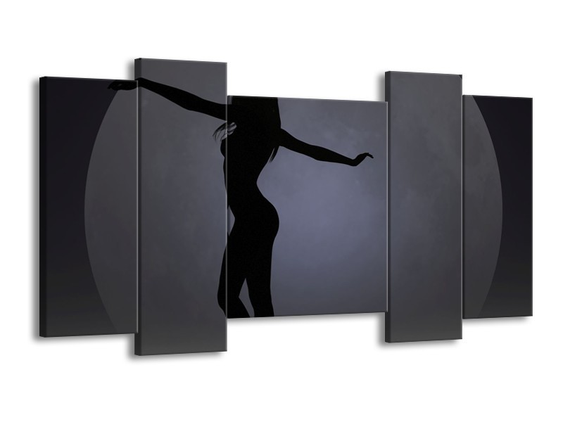 Canvas schilderij Vrouw | Zwart, Grijs, Wit | 120x65 5Luik