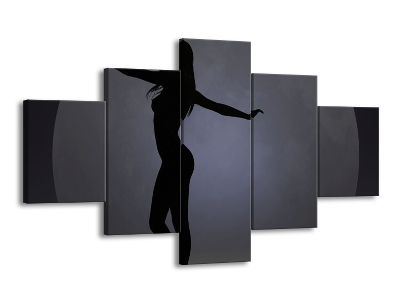 Canvas schilderij Vrouw | Zwart, Grijs, Wit | 125x70cm 5Luik