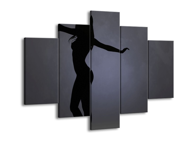 Canvas schilderij Vrouw | Zwart, Grijs, Wit | 150x105cm 5Luik