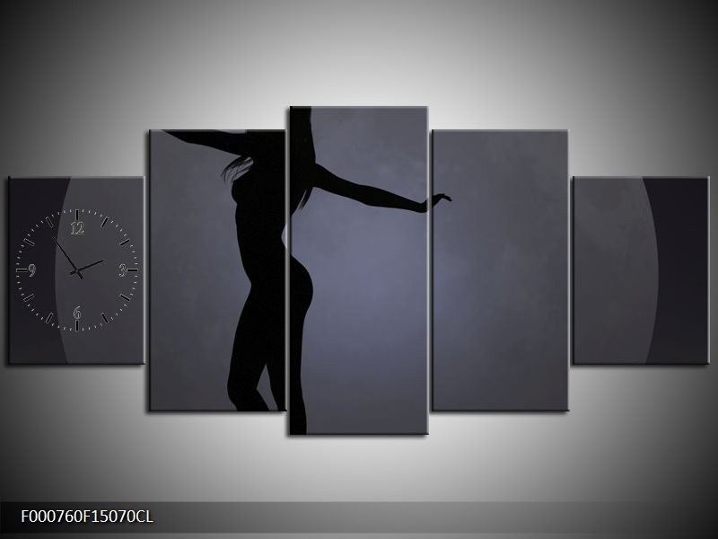 Klok schilderij Vrouw | Zwart, Grijs, Wit | 150x70cm 5Luik