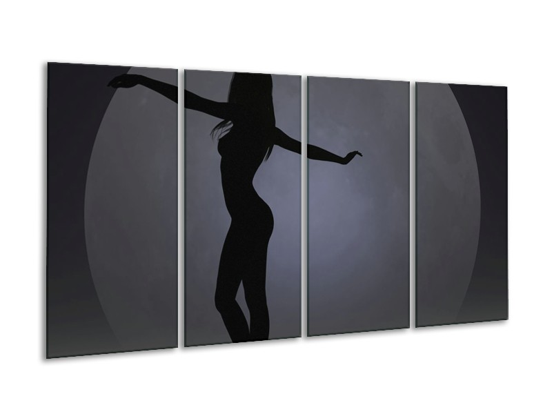 Canvas schilderij Vrouw | Zwart, Grijs, Wit | 160x80cm 4Luik