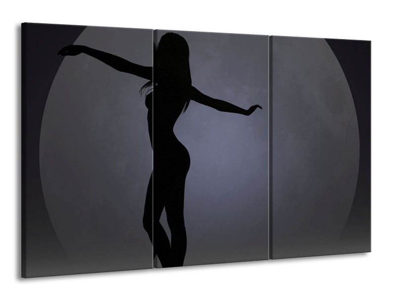 Canvas schilderij Vrouw | Zwart, Grijs, Wit | 165x100cm 3Luik