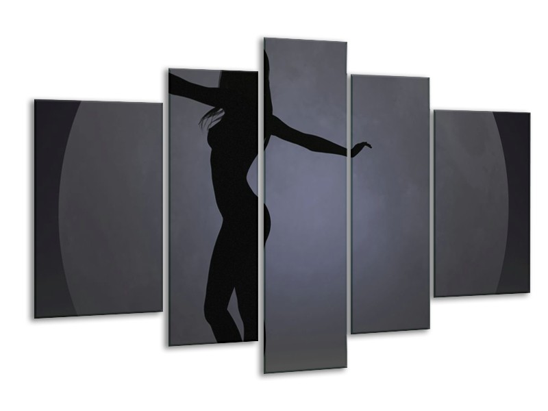 Canvas schilderij Vrouw | Zwart, Grijs, Wit | 170x100cm 5Luik