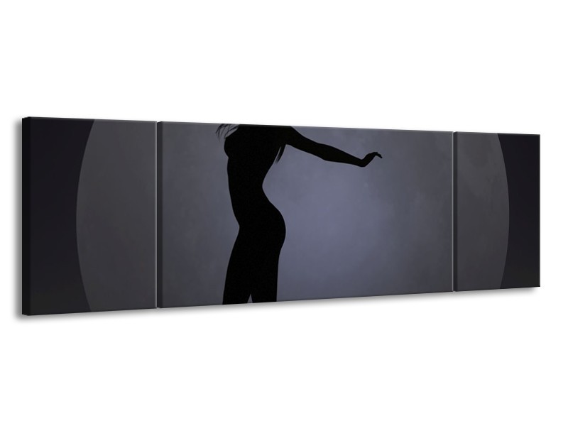 Canvas schilderij Vrouw | Zwart, Grijs, Wit | 170x50cm 3Luik