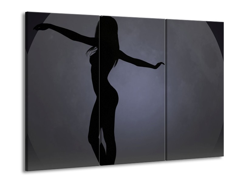 Glas schilderij Vrouw | Zwart, Grijs, Wit | 90x60cm 3Luik