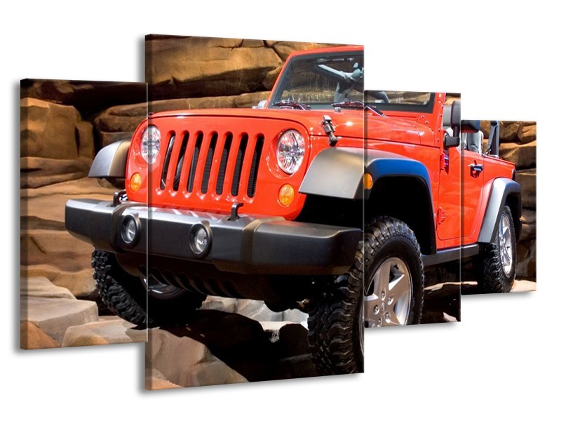 Canvas schilderij Auto | Rood, Zwart, Grijs | 160x90cm 4Luik