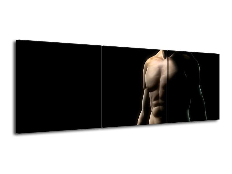 Canvas schilderij Man | Zwart, Crème | 120x40cm 3Luik