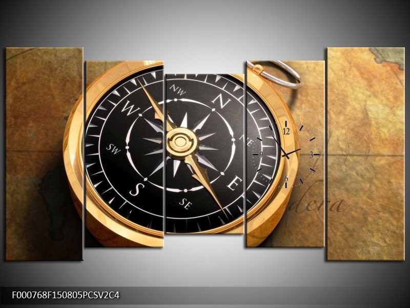 Klok schilderij Klok | Goud, Zwart, Geel | 150x80cm 5Luik