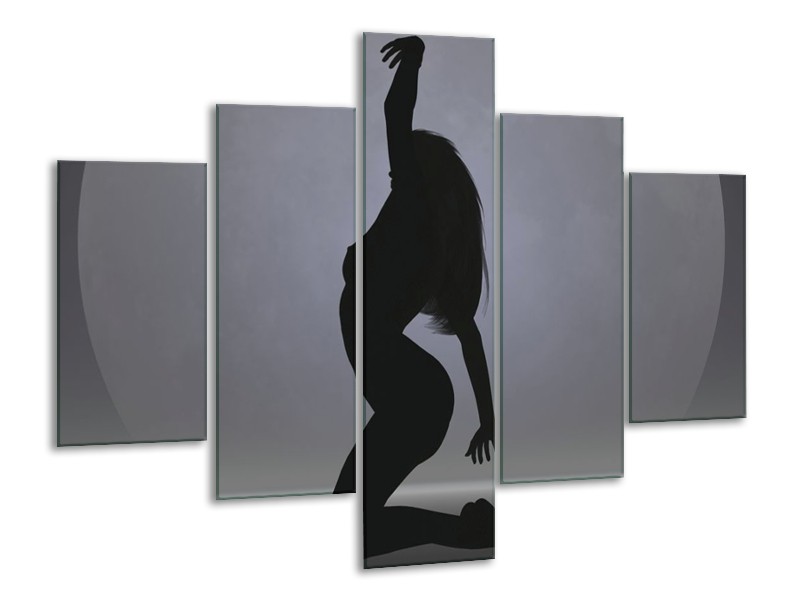 Canvas schilderij Vrouw | Zwart, Grijs, Wit | 100x70cm 5Luik