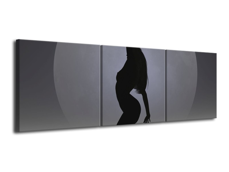Canvas schilderij Vrouw | Zwart, Grijs, Wit | 120x40cm 3Luik