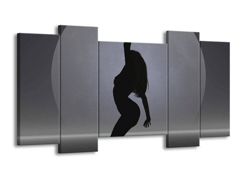 Canvas schilderij Vrouw | Zwart, Grijs, Wit | 120x65 5Luik