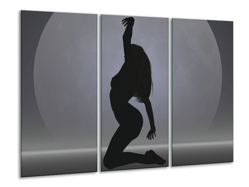 Canvas schilderij Vrouw | Zwart, Grijs, Wit | 120x80cm 3Luik