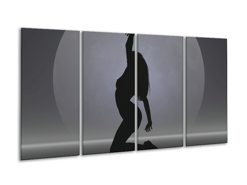 Canvas schilderij Vrouw | Zwart, Grijs, Wit | 160x80cm 4Luik