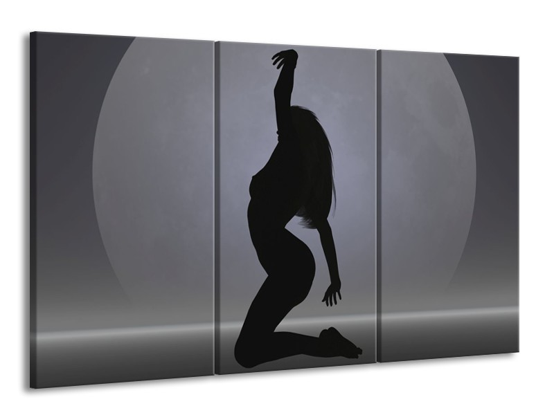 Canvas schilderij Vrouw | Zwart, Grijs, Wit | 165x100cm 3Luik