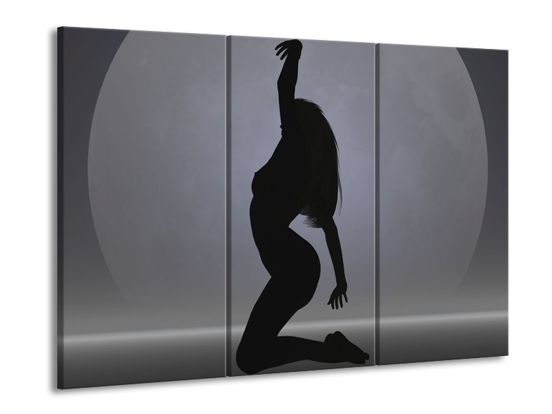 Glas schilderij Vrouw | Zwart, Grijs, Wit | 90x60cm 3Luik