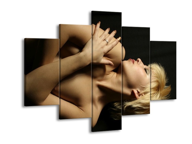 Canvas schilderij Lichaam | Crème, Zwart | 150x105cm 5Luik