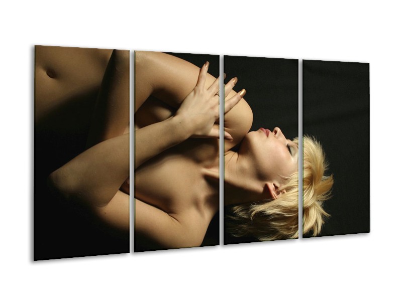 Canvas schilderij Lichaam | Crème, Zwart | 160x80cm 4Luik