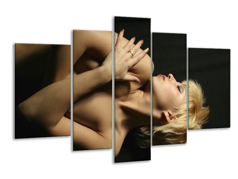 Canvas schilderij Lichaam | Crème, Zwart | 170x100cm 5Luik