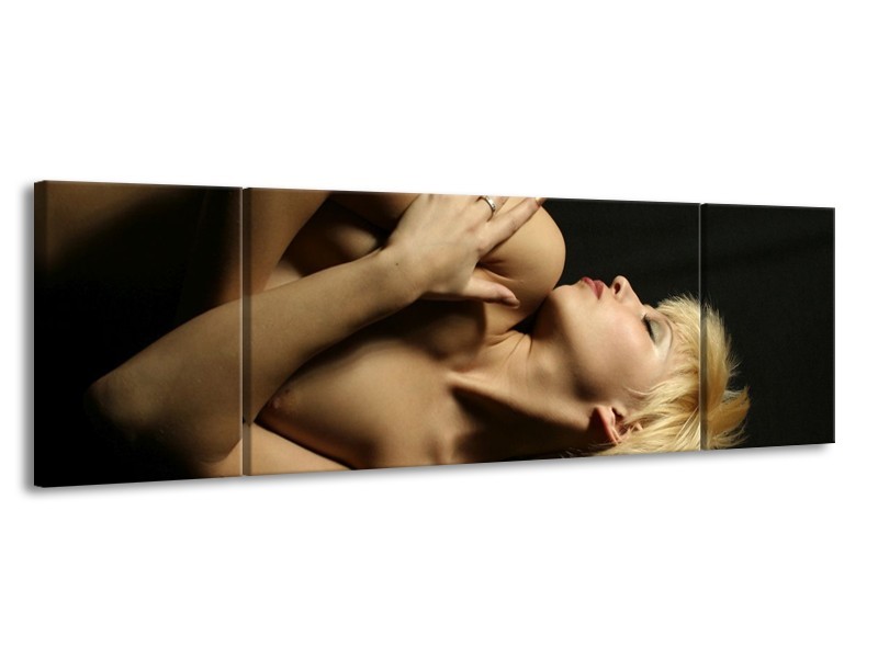 Canvas schilderij Lichaam | Crème, Zwart | 170x50cm 3Luik