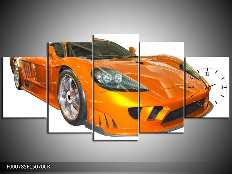 Klok schilderij Auto | Geel, Oranje, Wit | 150x70cm 5Luik