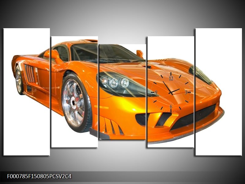 Klok schilderij Auto | Geel, Oranje, Wit | 150x80cm 5Luik