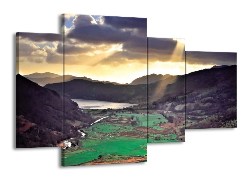 Glas schilderij Landschap | Grijs, Groen | 120x75cm 4Luik