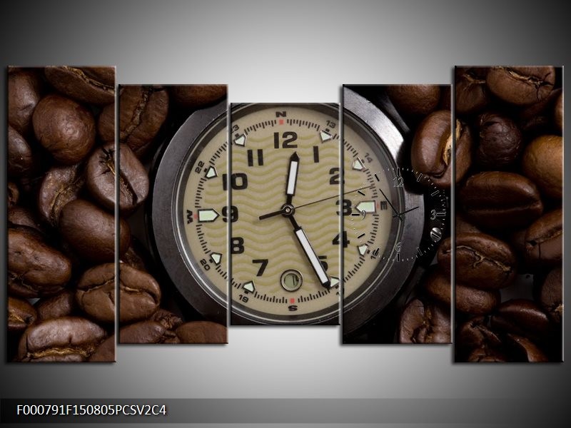 Klok schilderij Klok | Bruin, Zilver, Wit | 150x80cm 5Luik