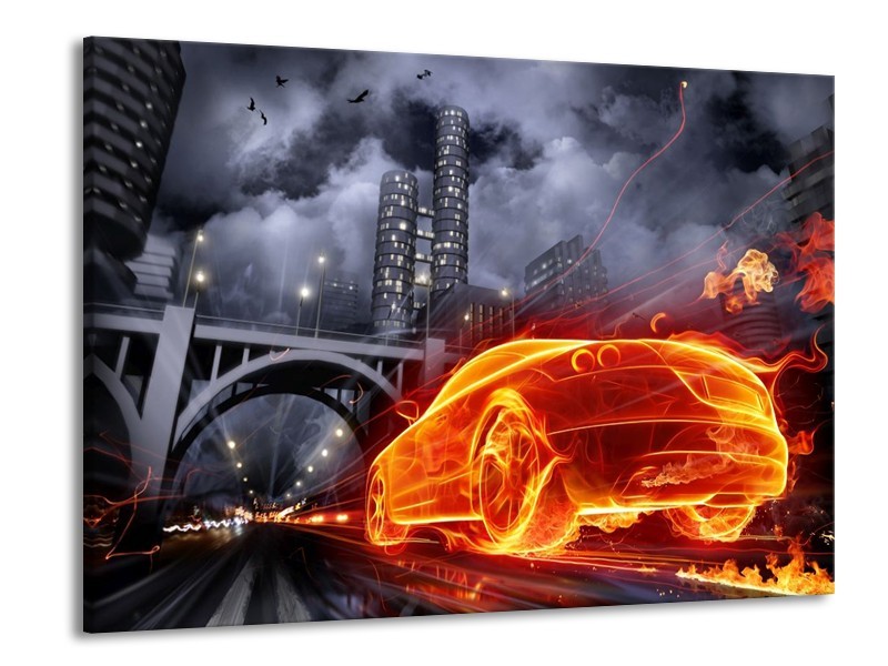 Canvas schilderij Auto | Rood, Oranje, Zwart | 100x70cm 1Luik