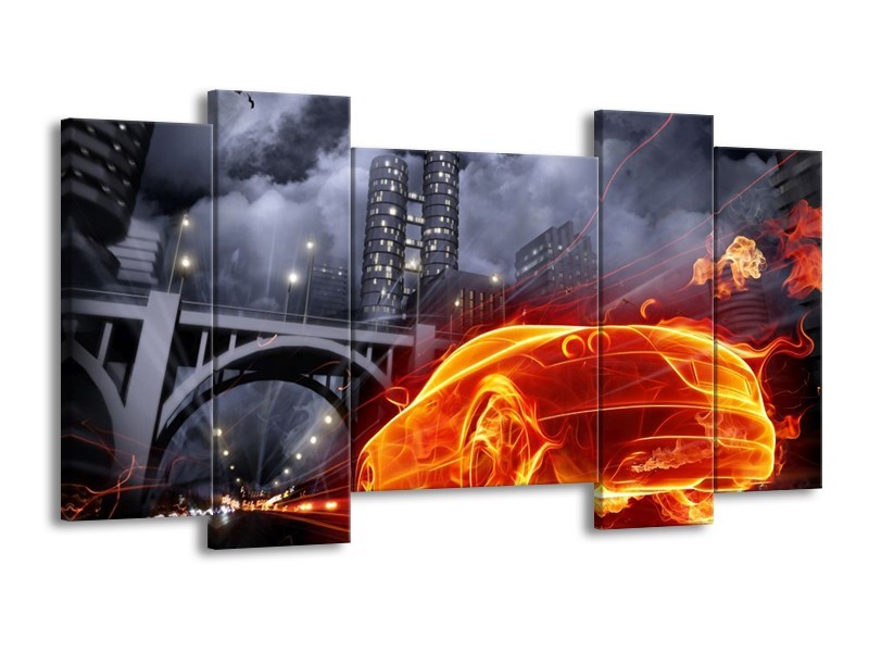 Canvas schilderij Auto | Rood, Oranje, Zwart | 120x65 5Luik