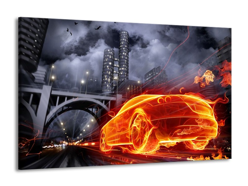 Canvas schilderij Auto | Rood, Oranje, Zwart | 140x90cm 1Luik