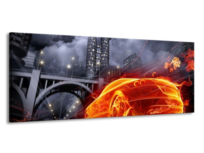 Canvas schilderij Auto | Rood, Oranje, Zwart | 145x58cm 1Luik
