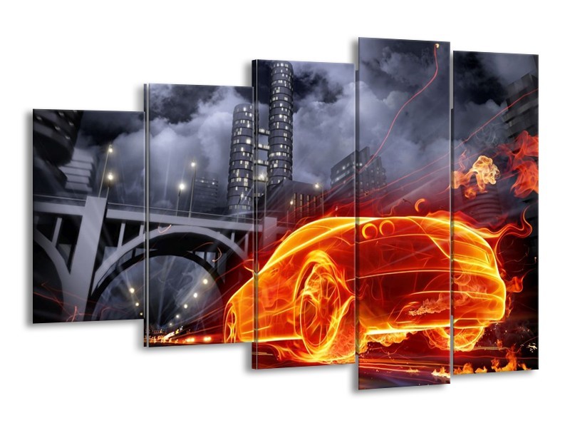 Canvas schilderij Auto | Rood, Oranje, Zwart | 150x100cm 5Luik