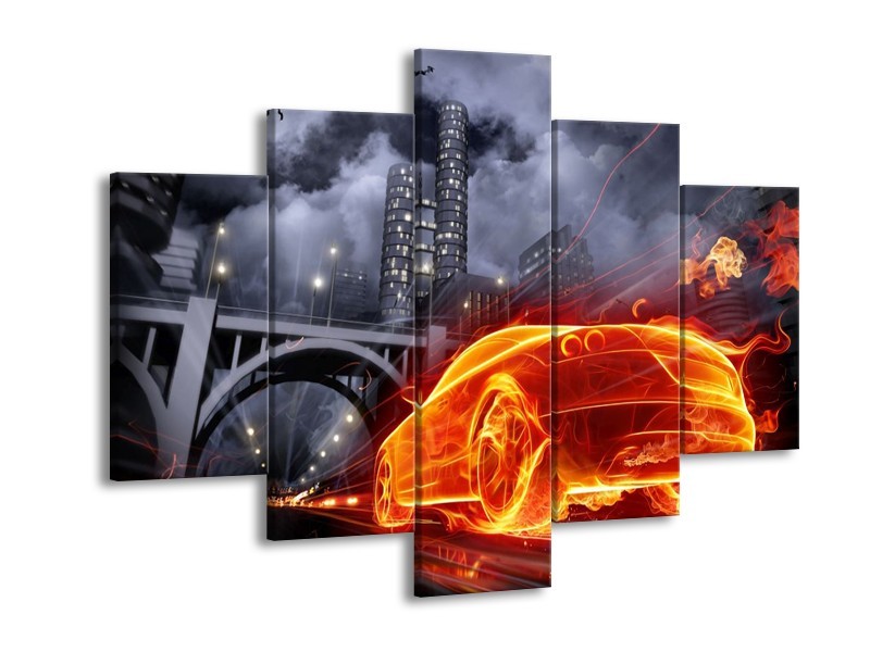 Canvas schilderij Auto | Rood, Oranje, Zwart | 150x105cm 5Luik