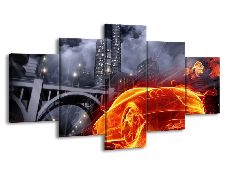 Canvas schilderij Auto | Rood, Oranje, Zwart | 150x80cm 5Luik