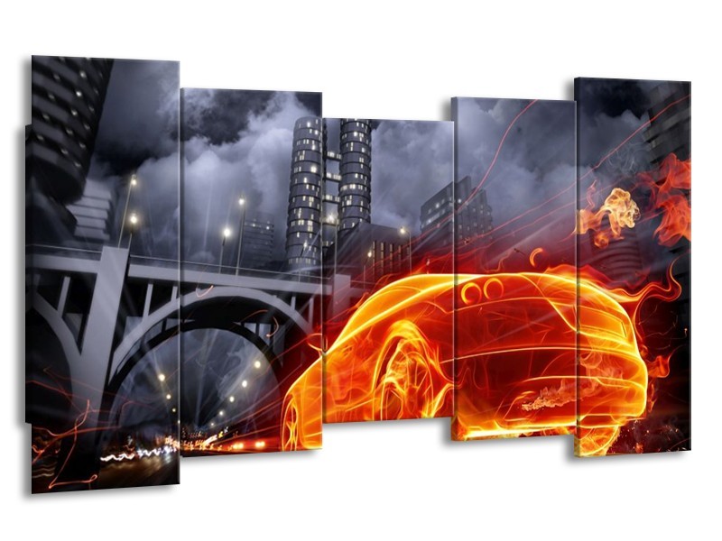 Canvas schilderij Auto | Rood, Oranje, Zwart | 150x80cm 5Luik