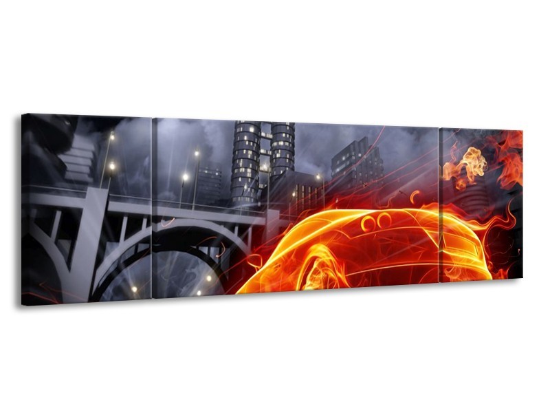 Canvas schilderij Auto | Rood, Oranje, Zwart | 170x50cm 3Luik