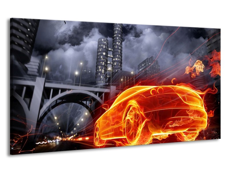 Canvas schilderij Auto | Rood, Oranje, Zwart | 190x100cm 1Luik
