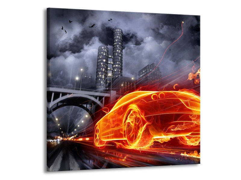 Canvas schilderij Auto | Rood, Oranje, Zwart | 50x50cm 1Luik
