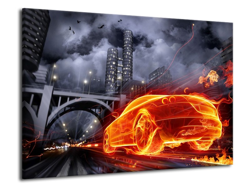 Canvas schilderij Auto | Rood, Oranje, Zwart | 70x50cm 1Luik