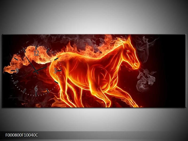 Klok schilderij Paarden | Rood, Oranje, Zwart | 100x40cm 1Luik